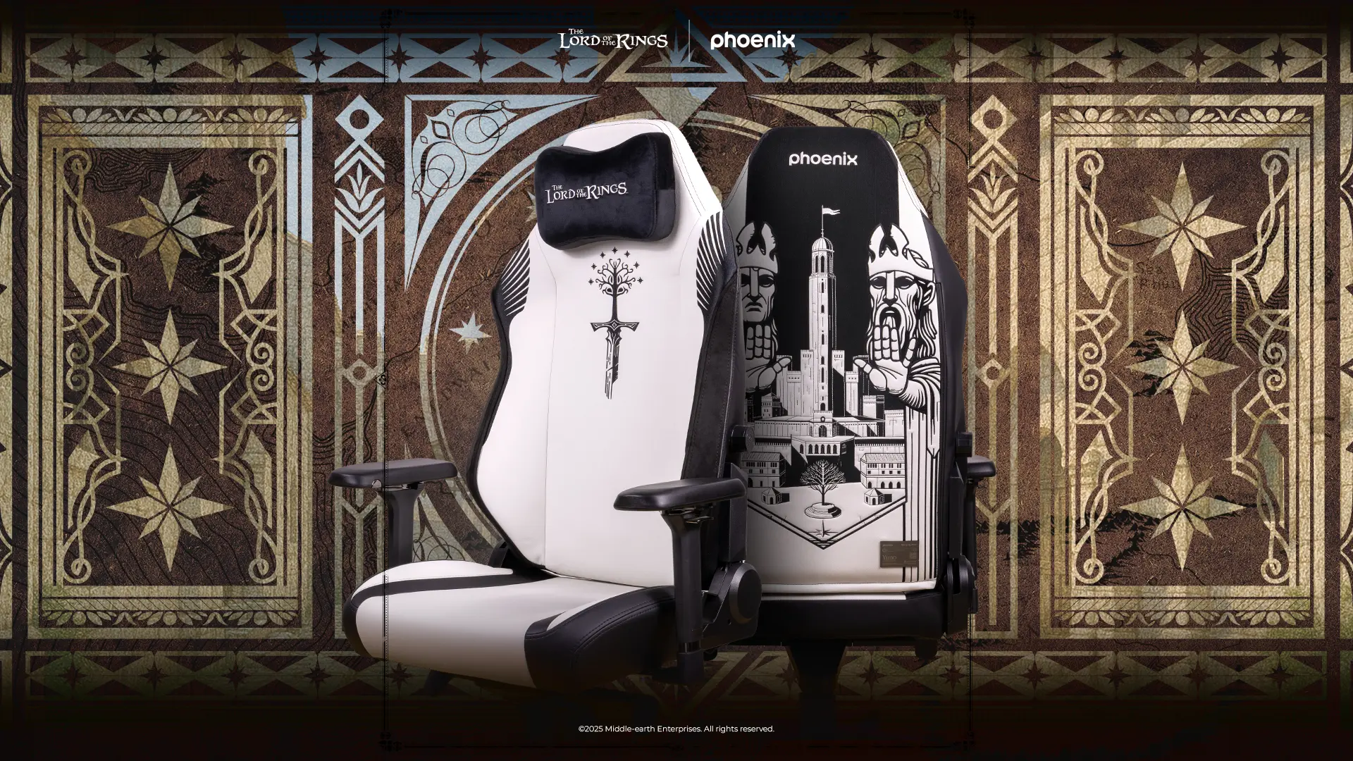 Silla gaming LOTR Gondor edición minimalista Argonautas ciudad blanco negro Phoenix Technologies